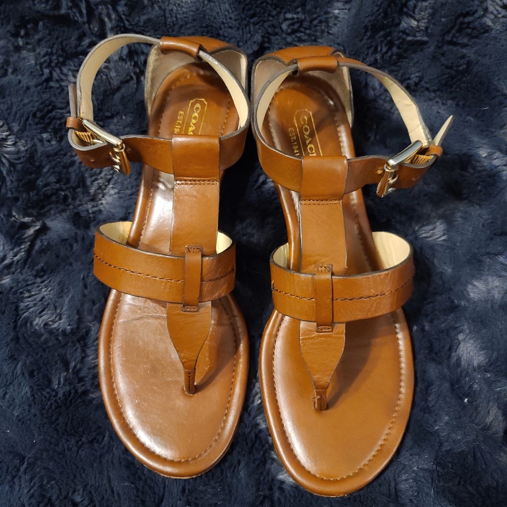 Coach Brown leather wedge sandals